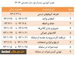 تقویم آموزشی نیمسال اول تحصیلی 94-93