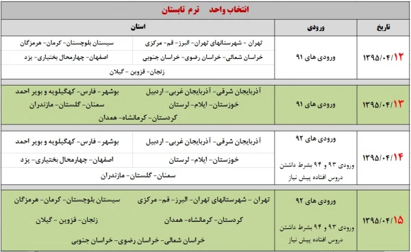 دستورالعمل برگزاری دوره تابستانی  و  برای دانشجویان (زمان انتخاب واحد و شروع کلاس ها)