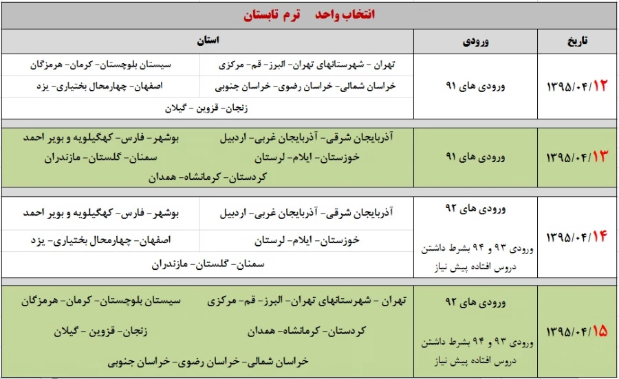 دستورالعمل برگزاری دوره تابستانی  و  برای دانشجویان (زمان انتخاب واحد و شروع کلاس ها)