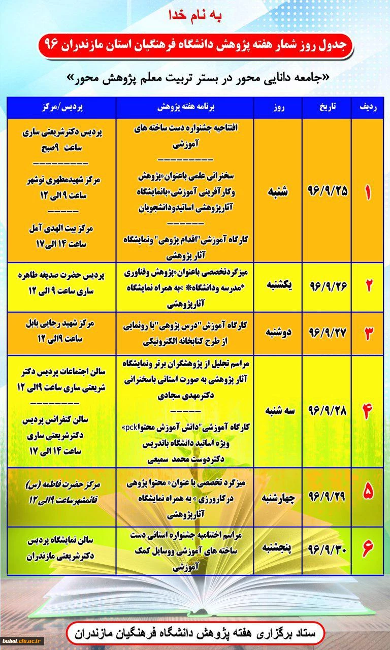 روز شمار هفته پژوهش در دانشگاه فرهنگیان استان مازندران